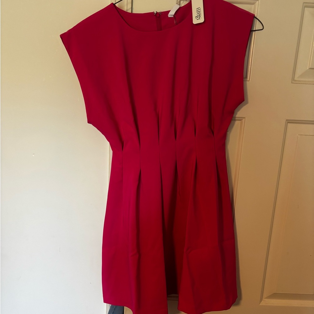Hot Pink Pleated Short Dress